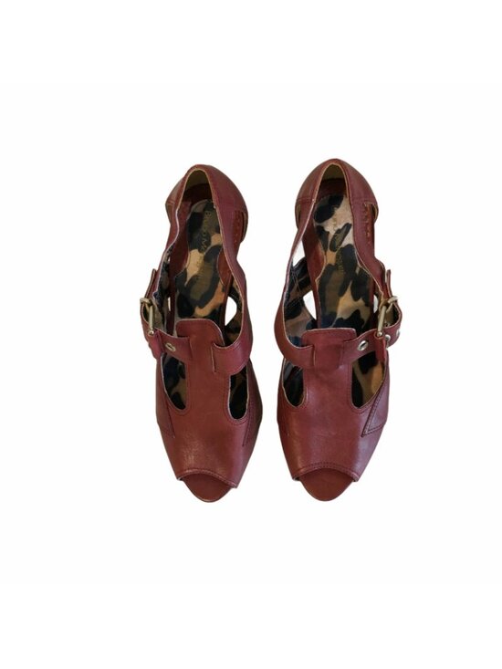 Bruno Menegatti Womens 6 Heels Leather Peep Toe Made in Brazil Buckle Pumps EUC - Picture 6 of 12